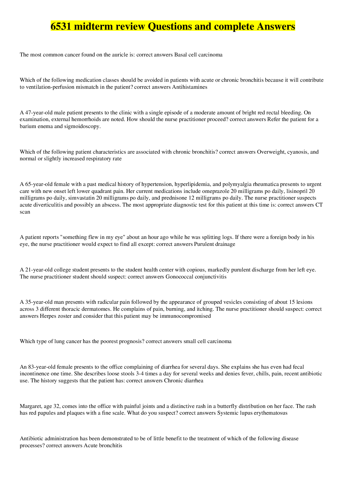 Preview image for 6531 midterm review Questions and complete Answers